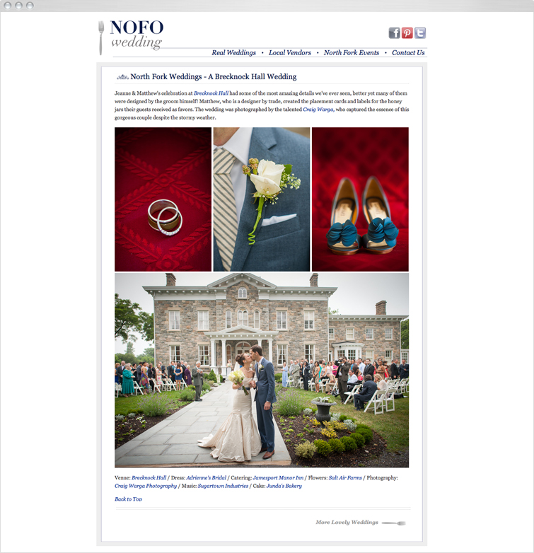 website desgin - real weddings page